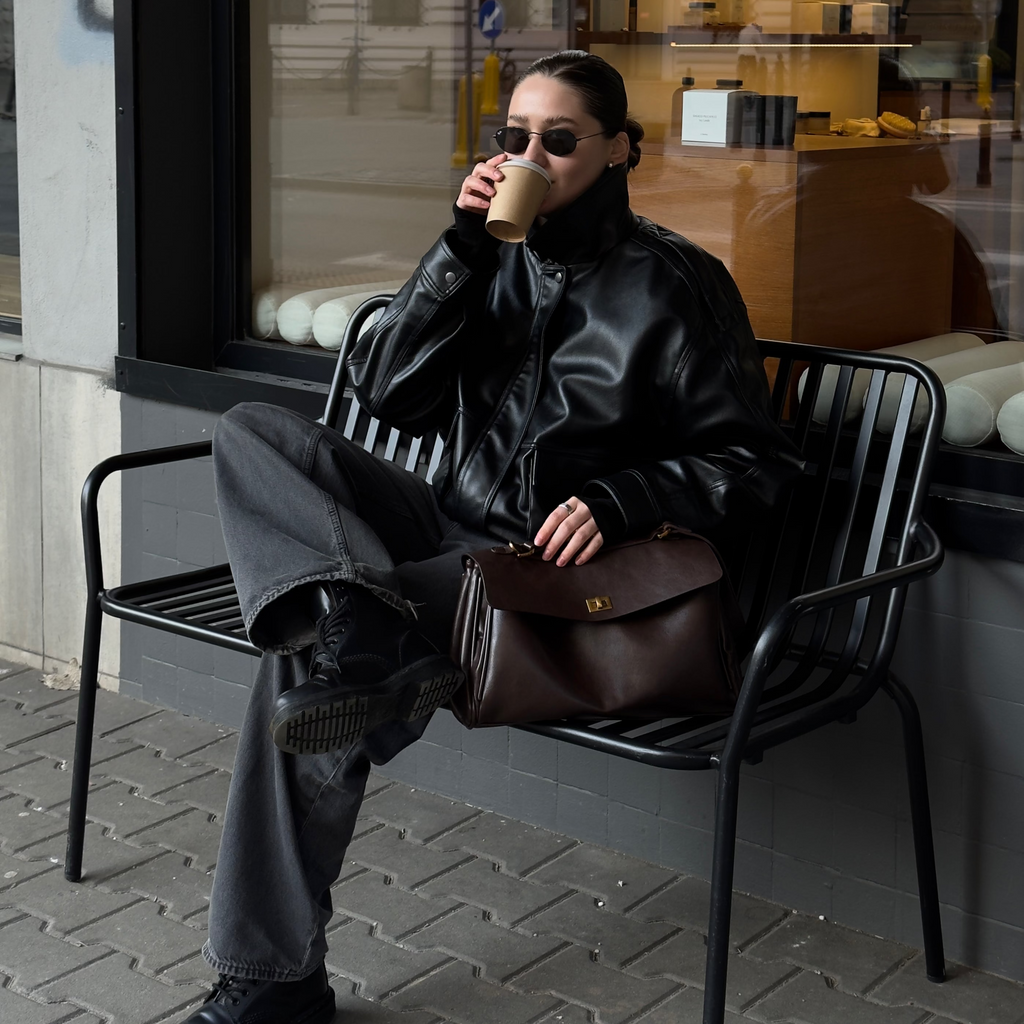 Sac porté épaule vintage Ciara – Sac à main en cuir marron foncé