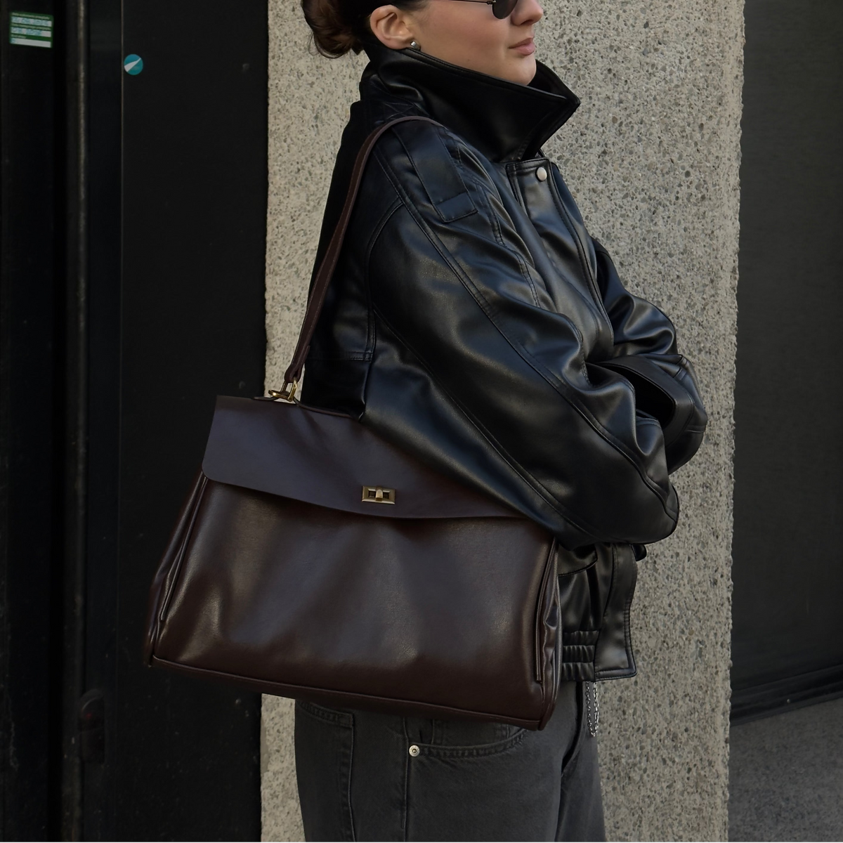 Sac porté épaule vintage Ciara – Sac à main en cuir marron foncé