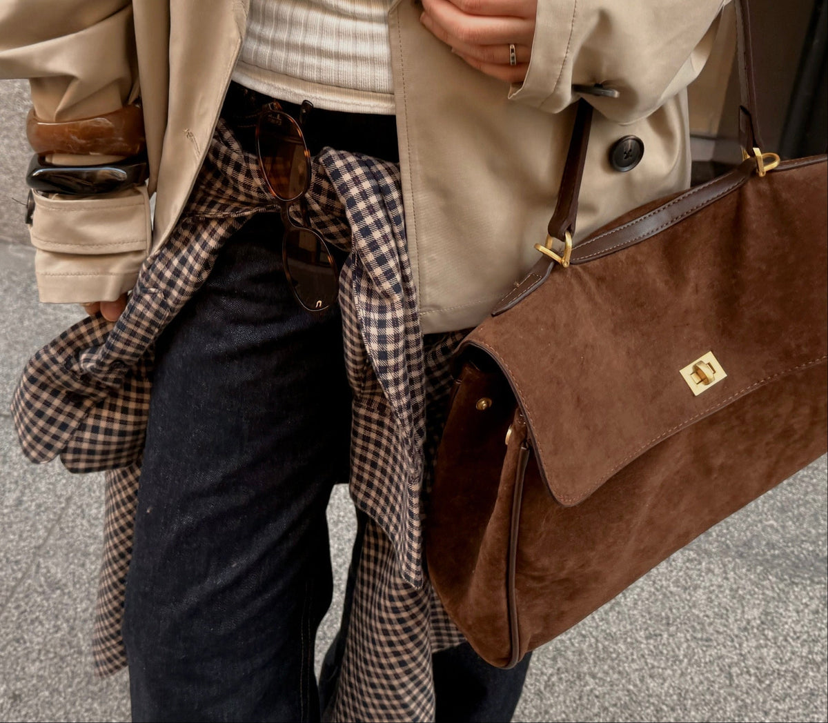 Ciara Essential Top Handle Bag – Chocolate Brown Suede Handbag