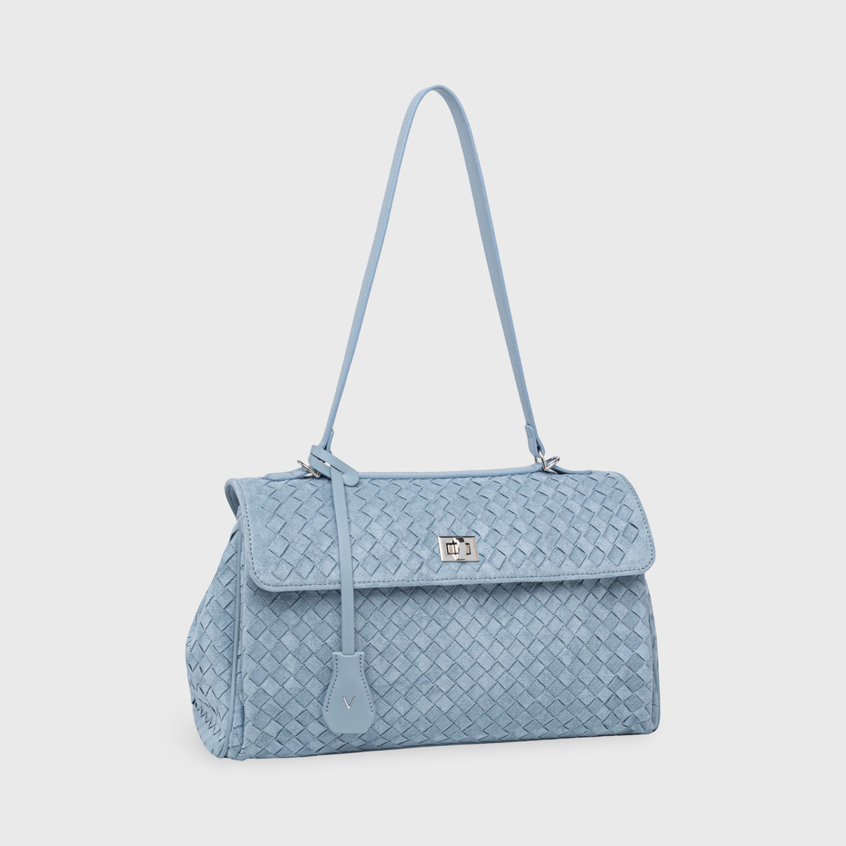 Ciara Vintage Woven Bag – Light Blue Suede