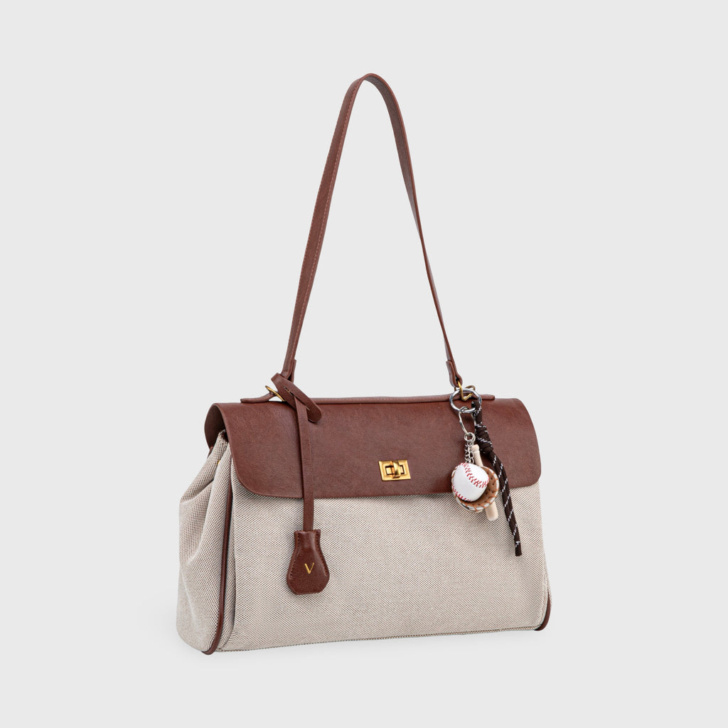 Sac à bandoulière en toile vintage Ciara – Beige et marron