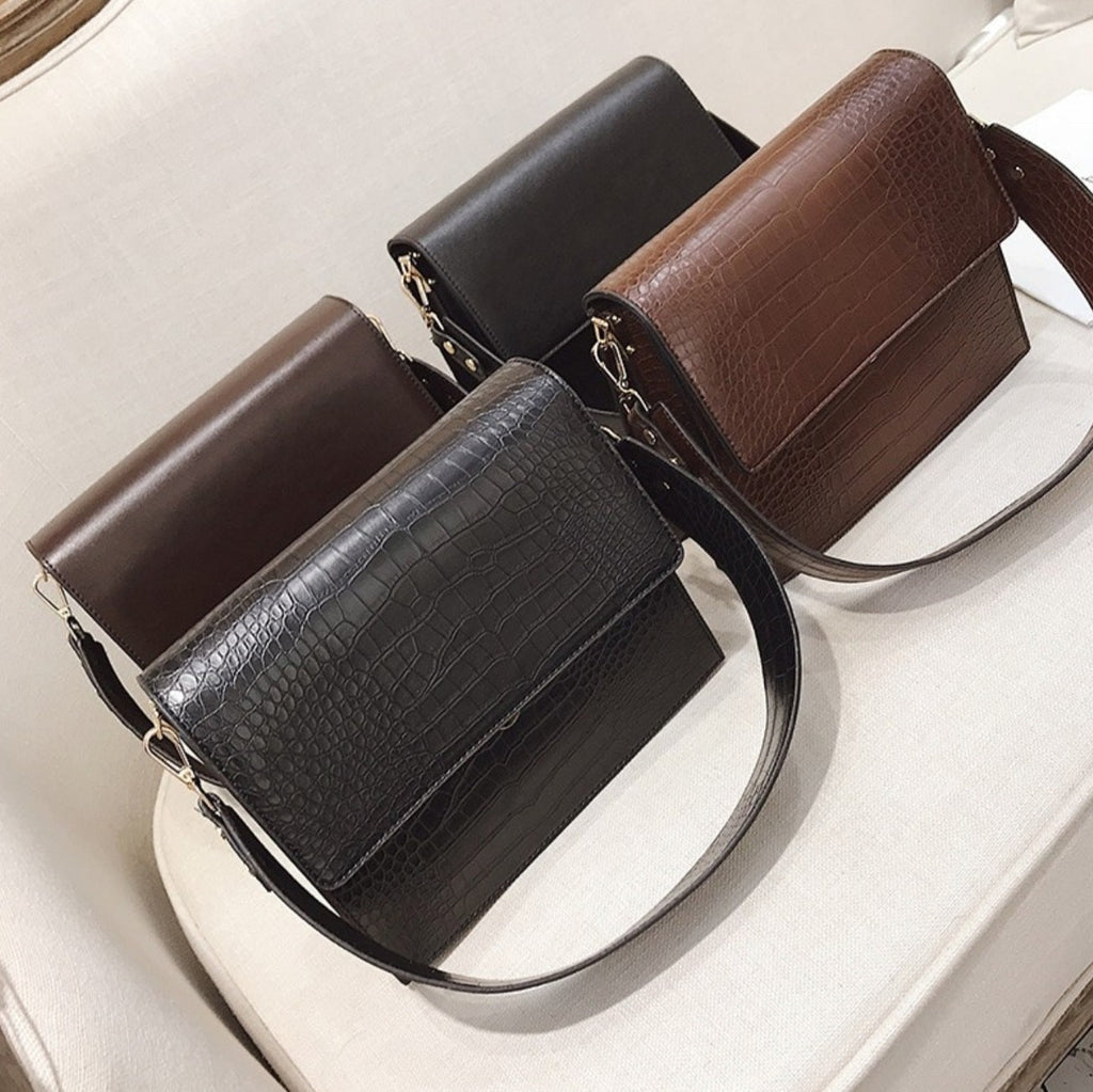 Sac bandoulière Workday – Cuir gaufré façon croco marron foncé