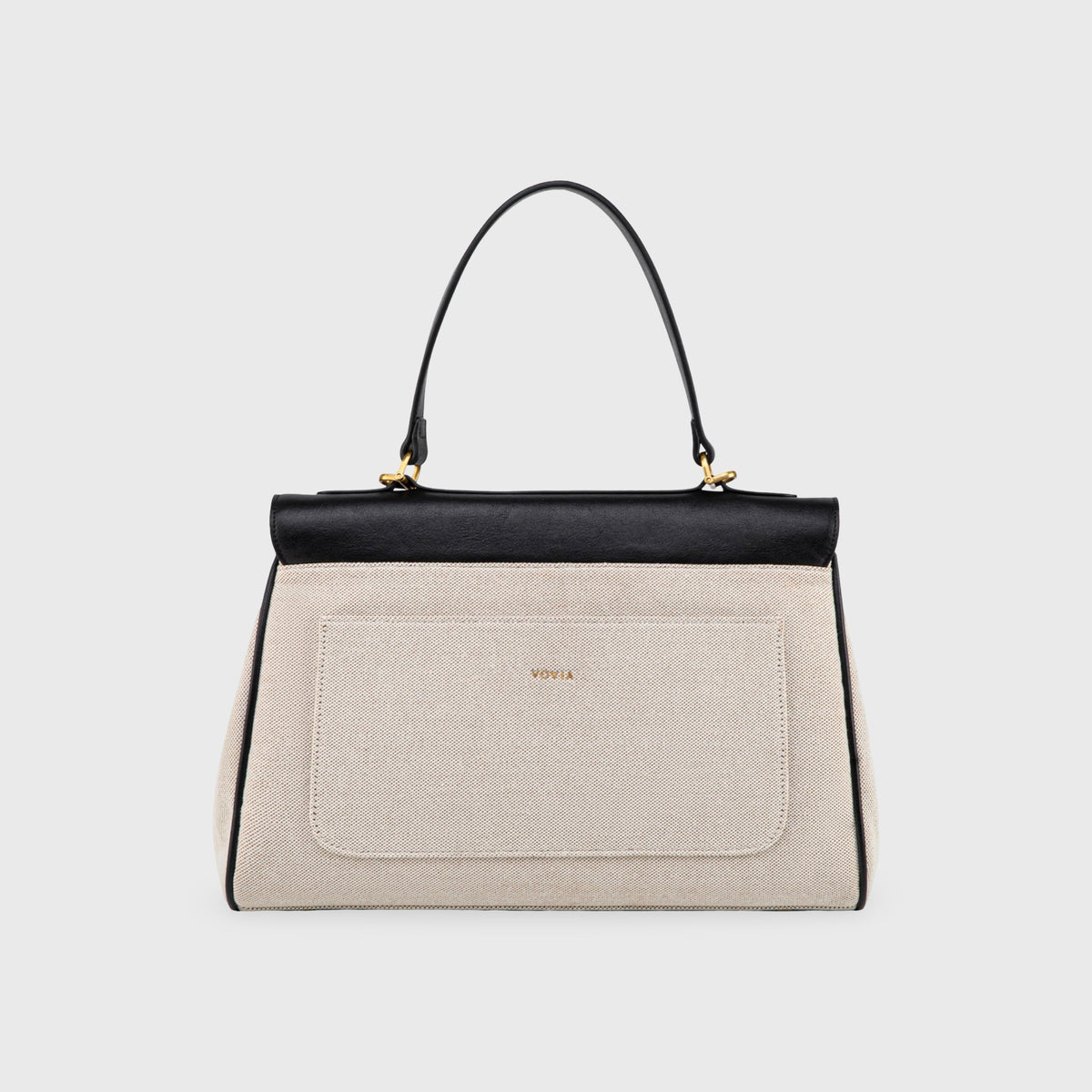 Ciara Essential Top Handle Bag – Beige Canvas & Black Leather Handbag