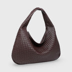 Sac hobo oversize tressé – Sac porté épaule en cuir marron foncé