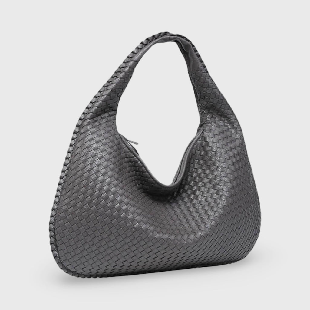 Sac hobo oversize tressé – Sac porté épaule en cuir gris
