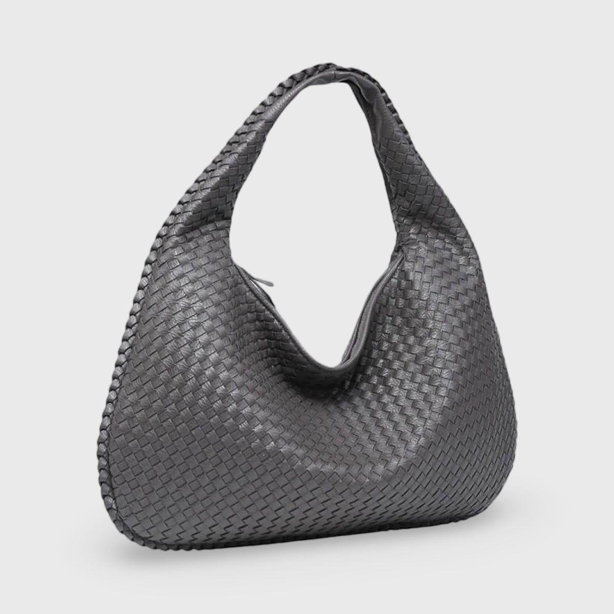 Woven Oversized Hobo Bag – Gray Leather Shoulder Bag