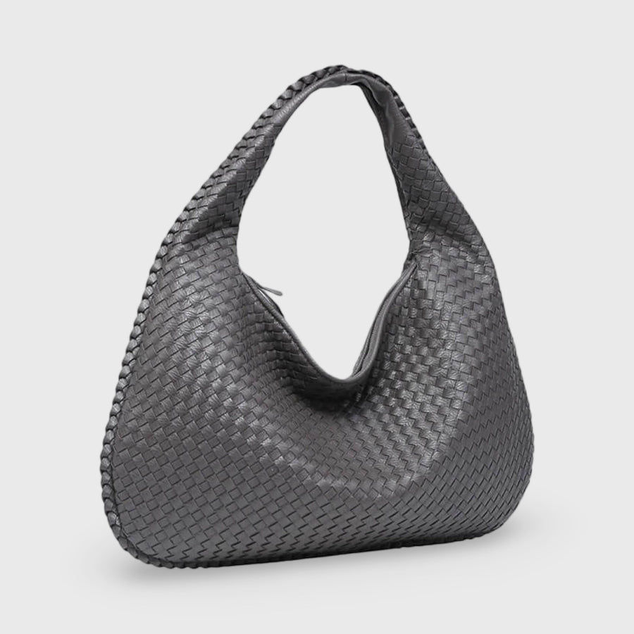 Sac hobo oversize tressé – Sac porté épaule en cuir gris