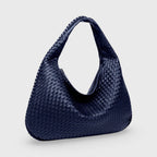 Woven Oversized Hobo Bag – Navy Blue Leather Shoulder Bag