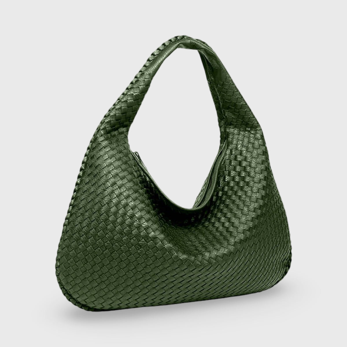 Woven Oversized Hobo Bag – Olive Green Leather Shoulder Bag