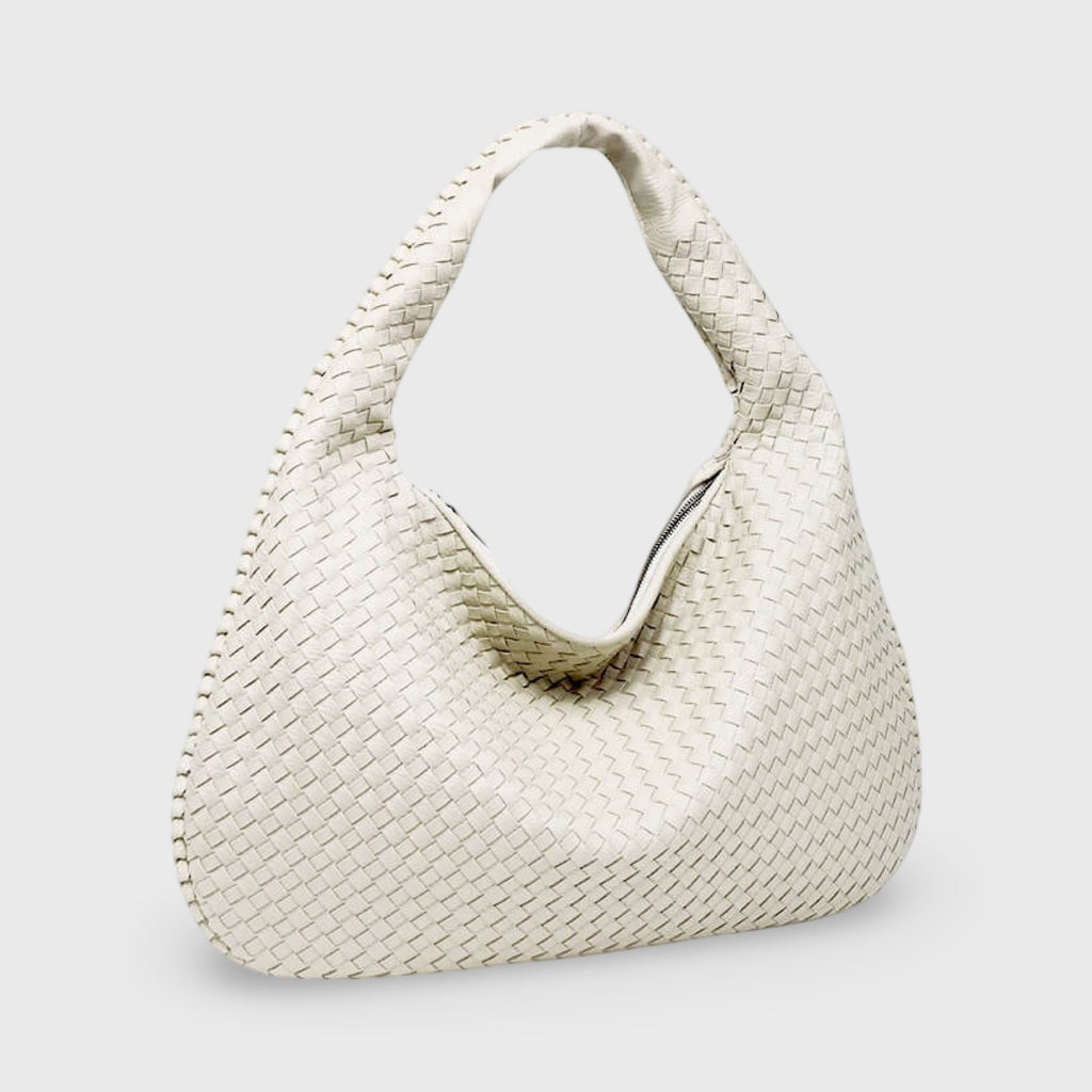 Woven Oversized Hobo Bag – Cream Leather Shoulder Bag