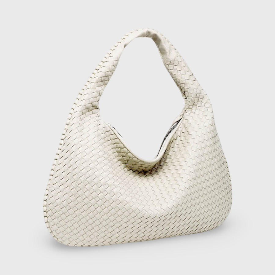 Sac hobo oversize tressé – Sac à bandoulière en cuir crème