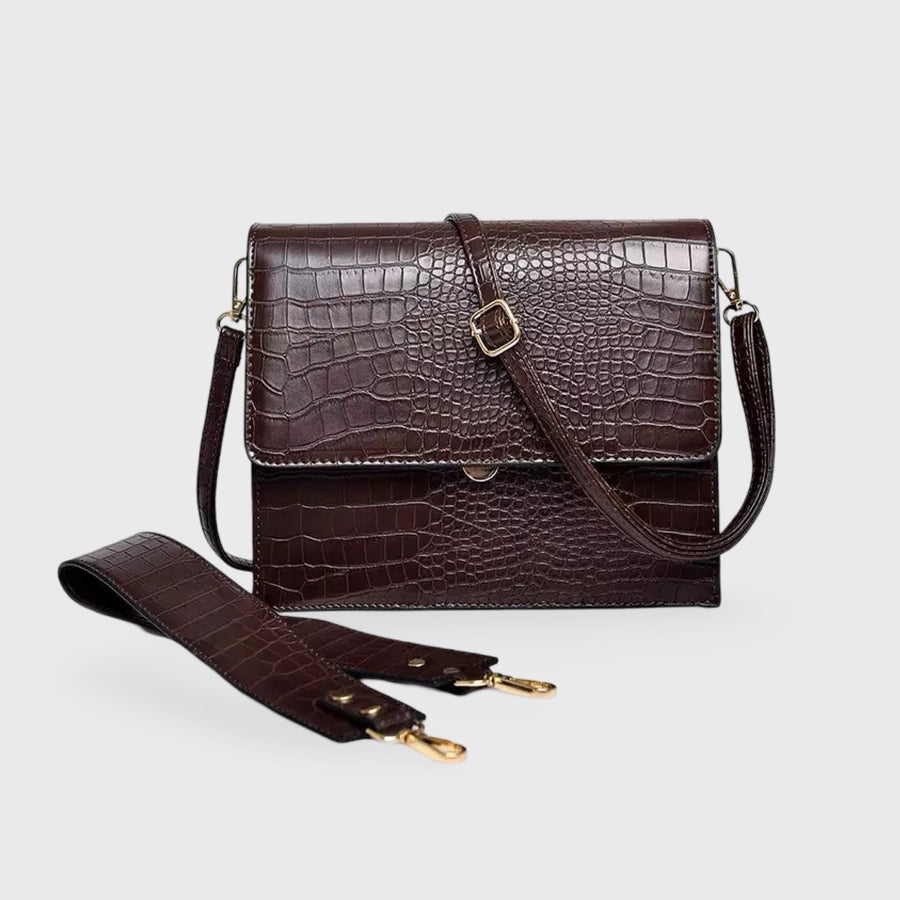 Sac bandoulière Workday – Cuir gaufré façon croco marron foncé