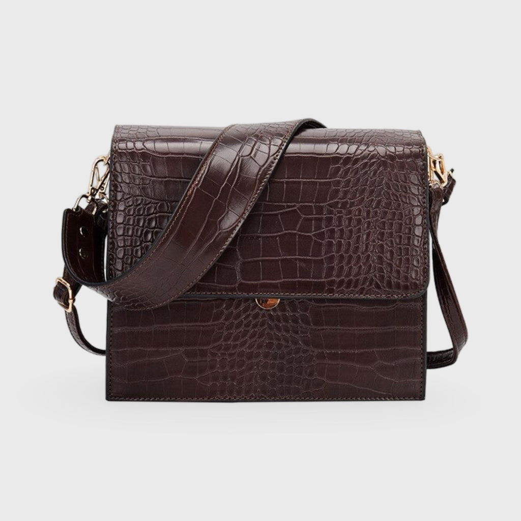 Sac bandoulière Workday – Cuir gaufré façon croco marron foncé