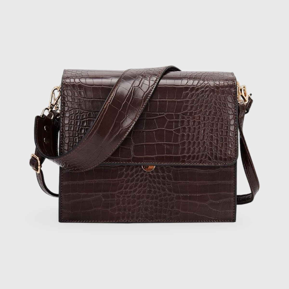 Workday Crossbody Bag – Dark Brown Croc-Embossed Leather
