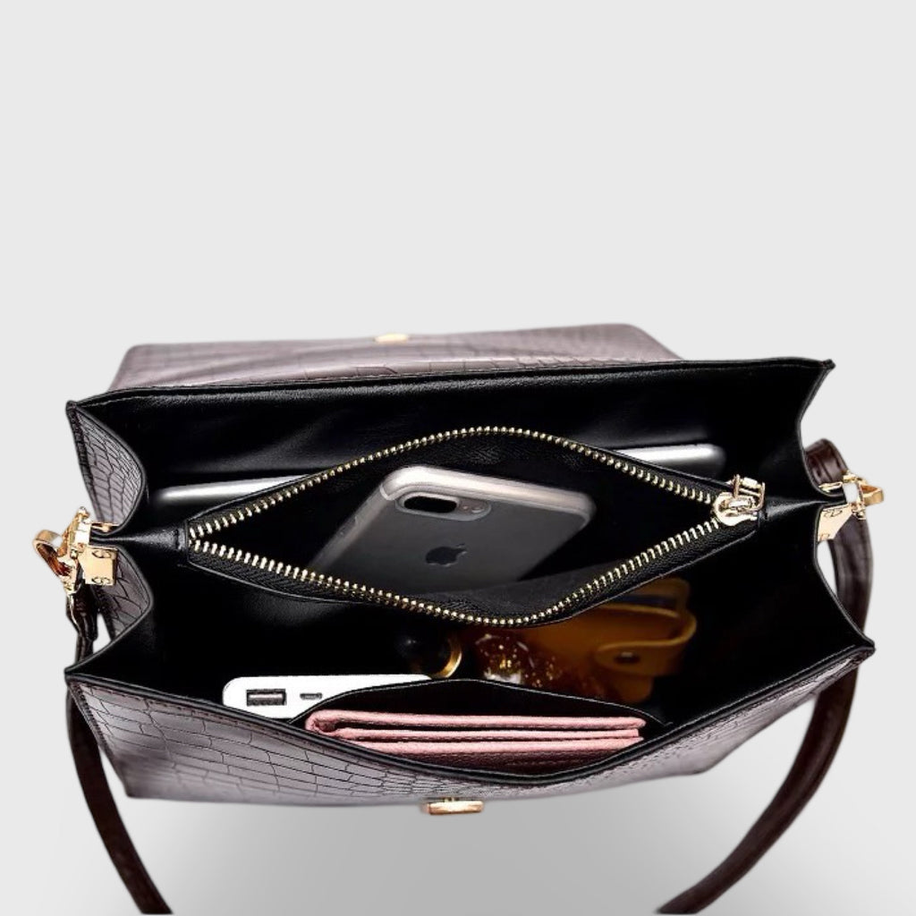Sac bandoulière Workday – Cuir gaufré façon croco marron foncé