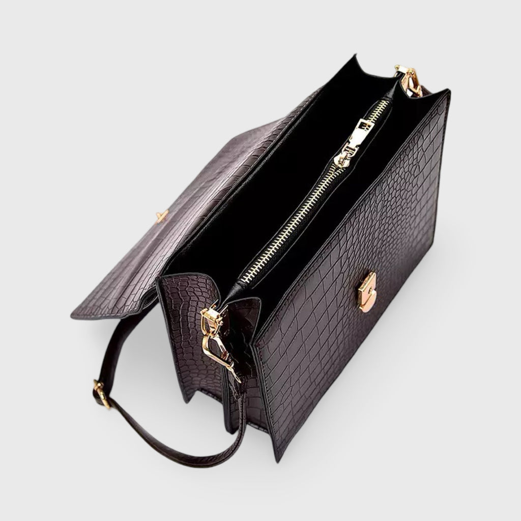 Sac bandoulière Workday – Cuir gaufré façon croco marron foncé