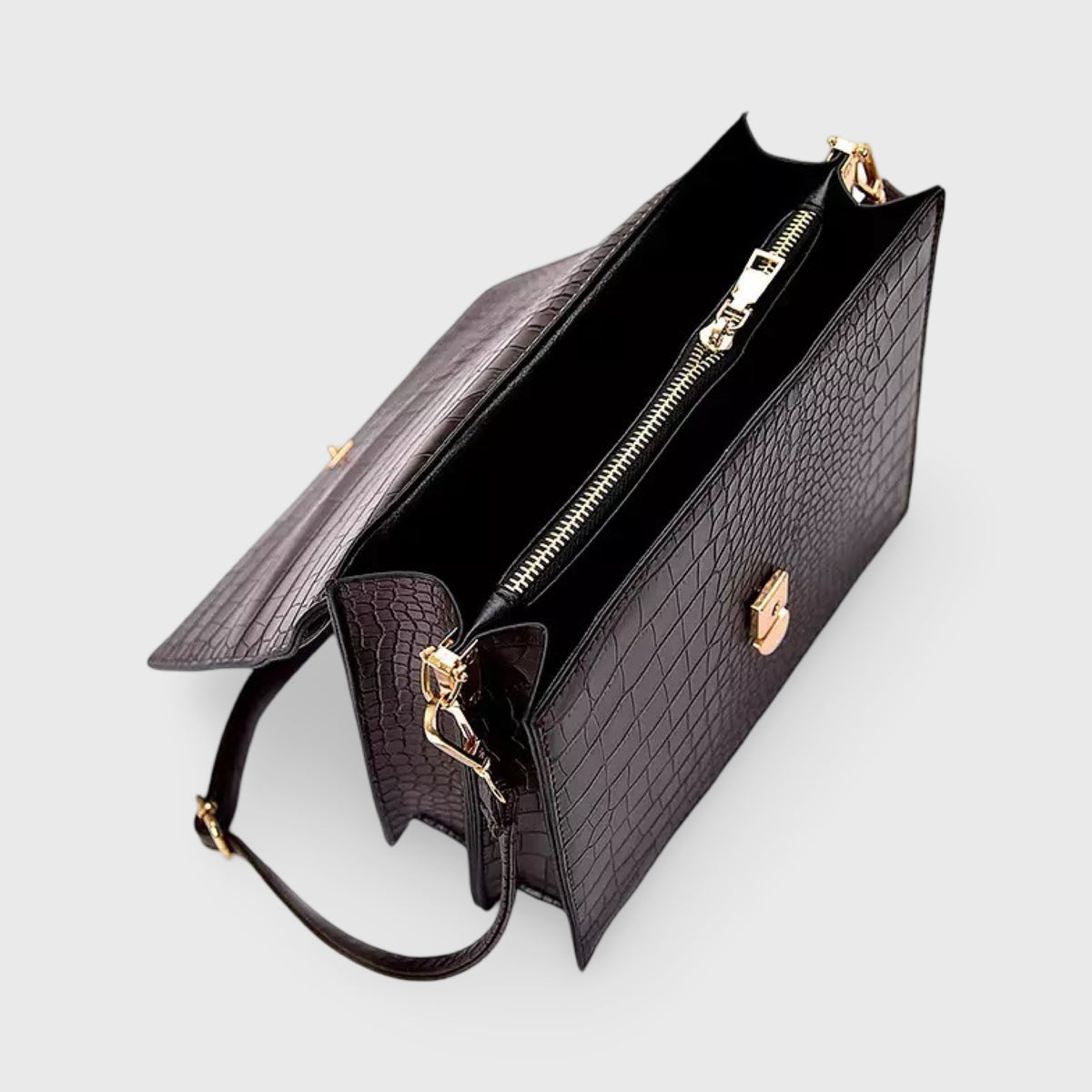 Workday Crossbody Bag – Dark Brown Croc-Embossed Leather