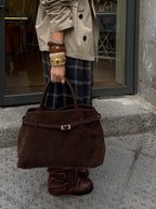 Sac cabas en daim Lara – Sac à main en daim marron chocolat