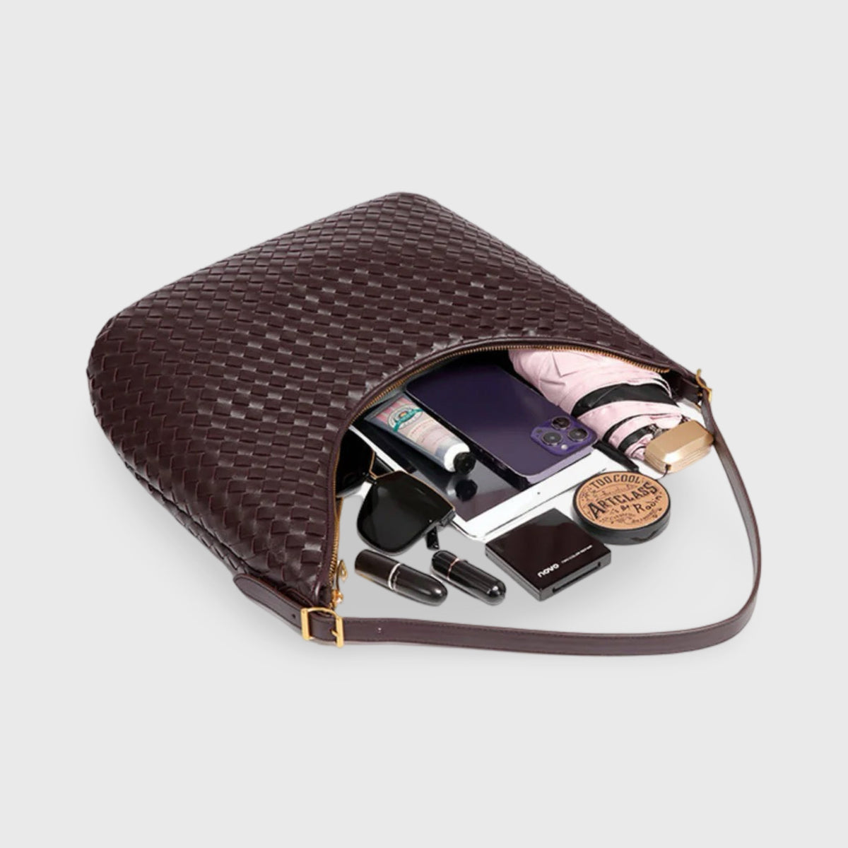 Hailey Woven Hobo Bag – Dark Brown Leather Shoulder Bag