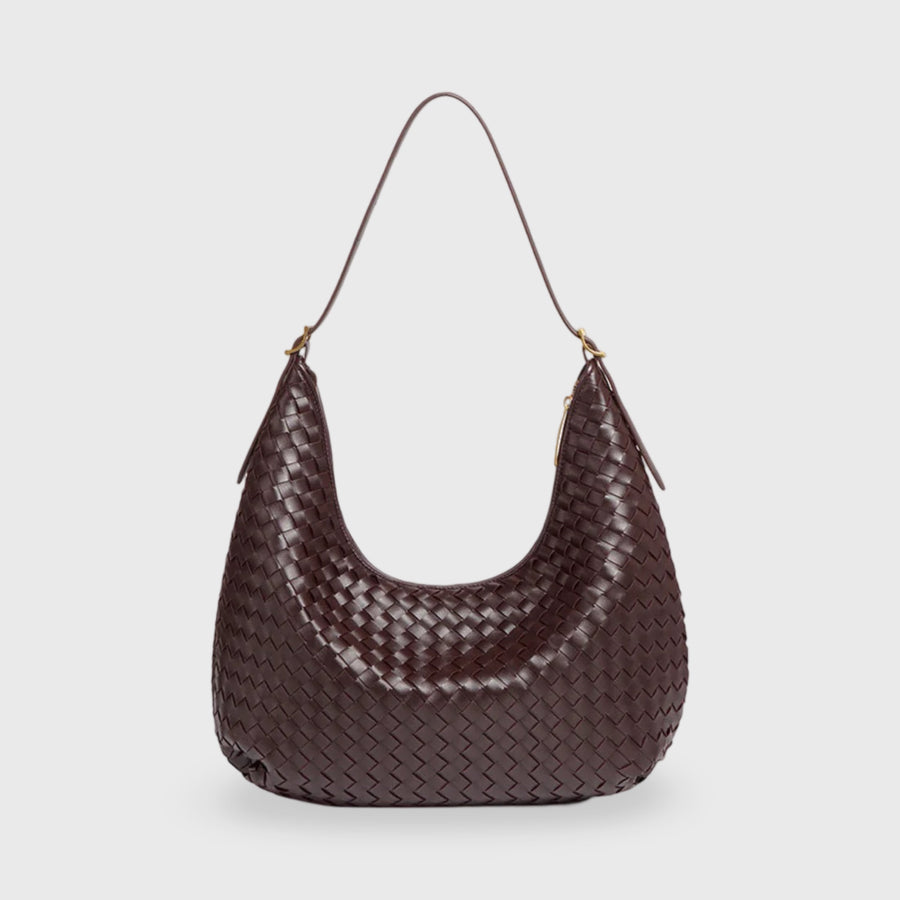 Sac hobo tissé Hailey – Sac porté épaule en cuir marron foncé