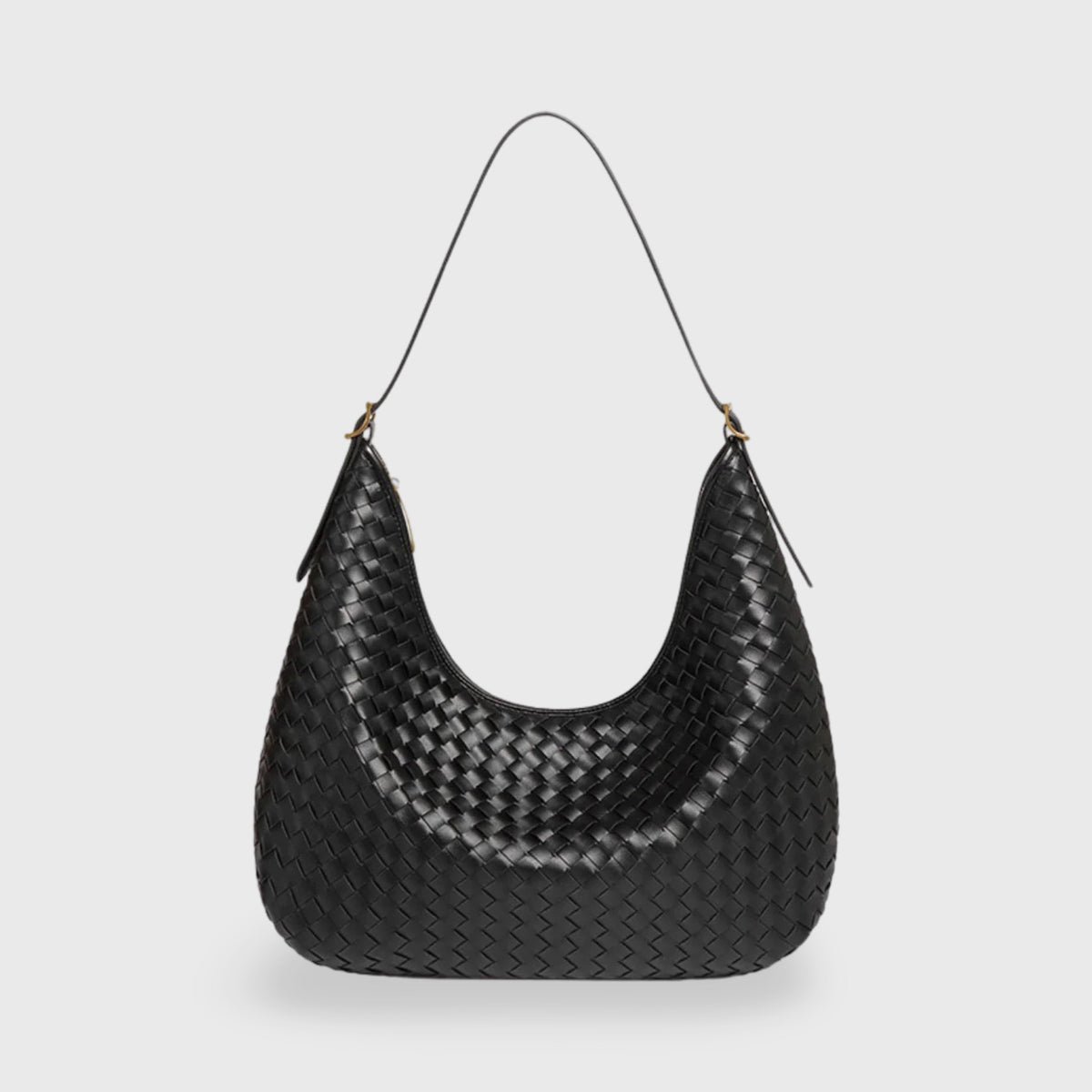 Hailey Woven Hobo Bag – Black Leather Shoulder Bag