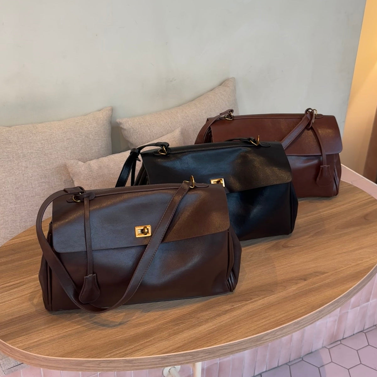 Sac porté épaule vintage Ciara – Sac à main en cuir marron foncé