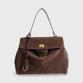 Sac à main à anse supérieure en cuir véritable Ciara – Sac porté épaule en daim marron foncé