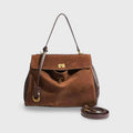 Ciara Genuine Leather Top Handle Bag – Brown Suede Shoulder Bag with Strap