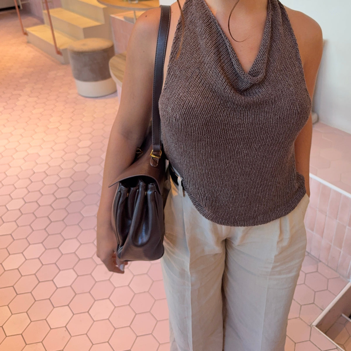 Sac porté épaule vintage Ciara – Sac à main en cuir marron foncé