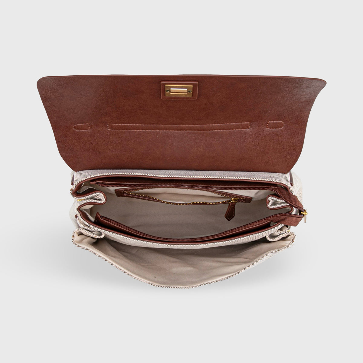Ciara Vintage Canvas Shoulder Bag – Beige & Brown