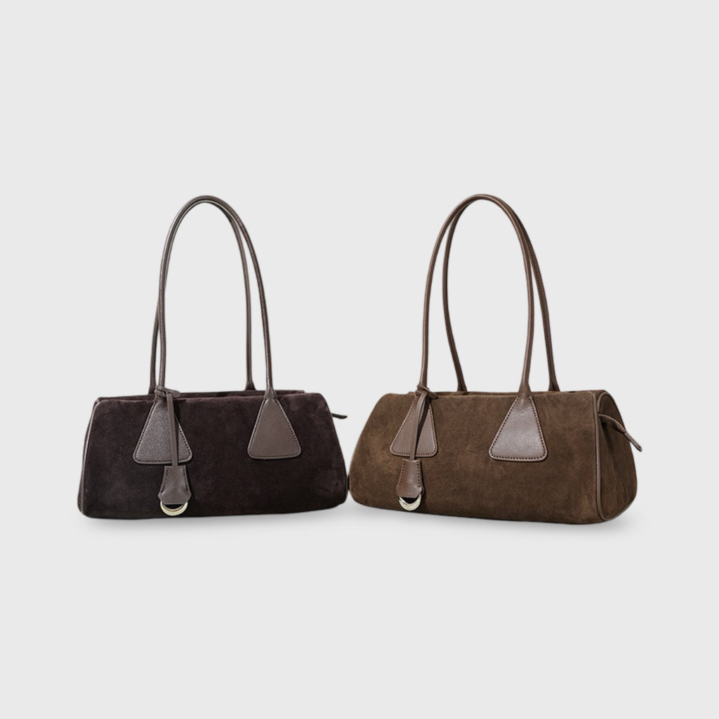 Sac à bandoulière Lulu en cuir véritable – Sac à main en daim marron moka