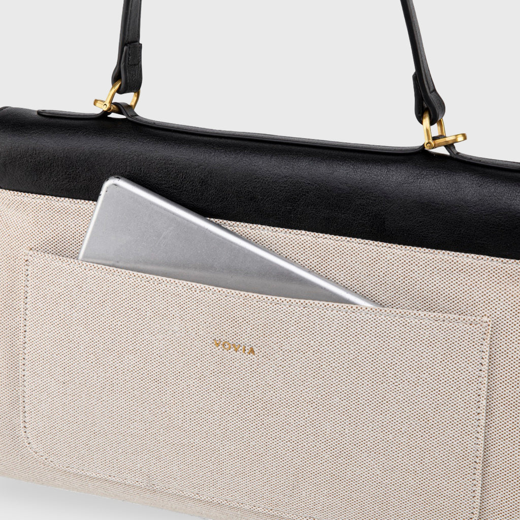 Sac à main Ciara Essential à poignée supérieure – Toile beige et cuir noir