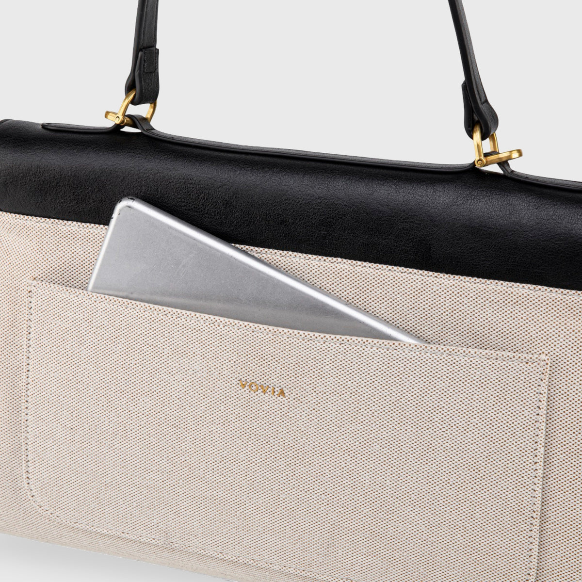 Sac à main Ciara Essential à poignée supérieure – Toile beige et cuir noir
