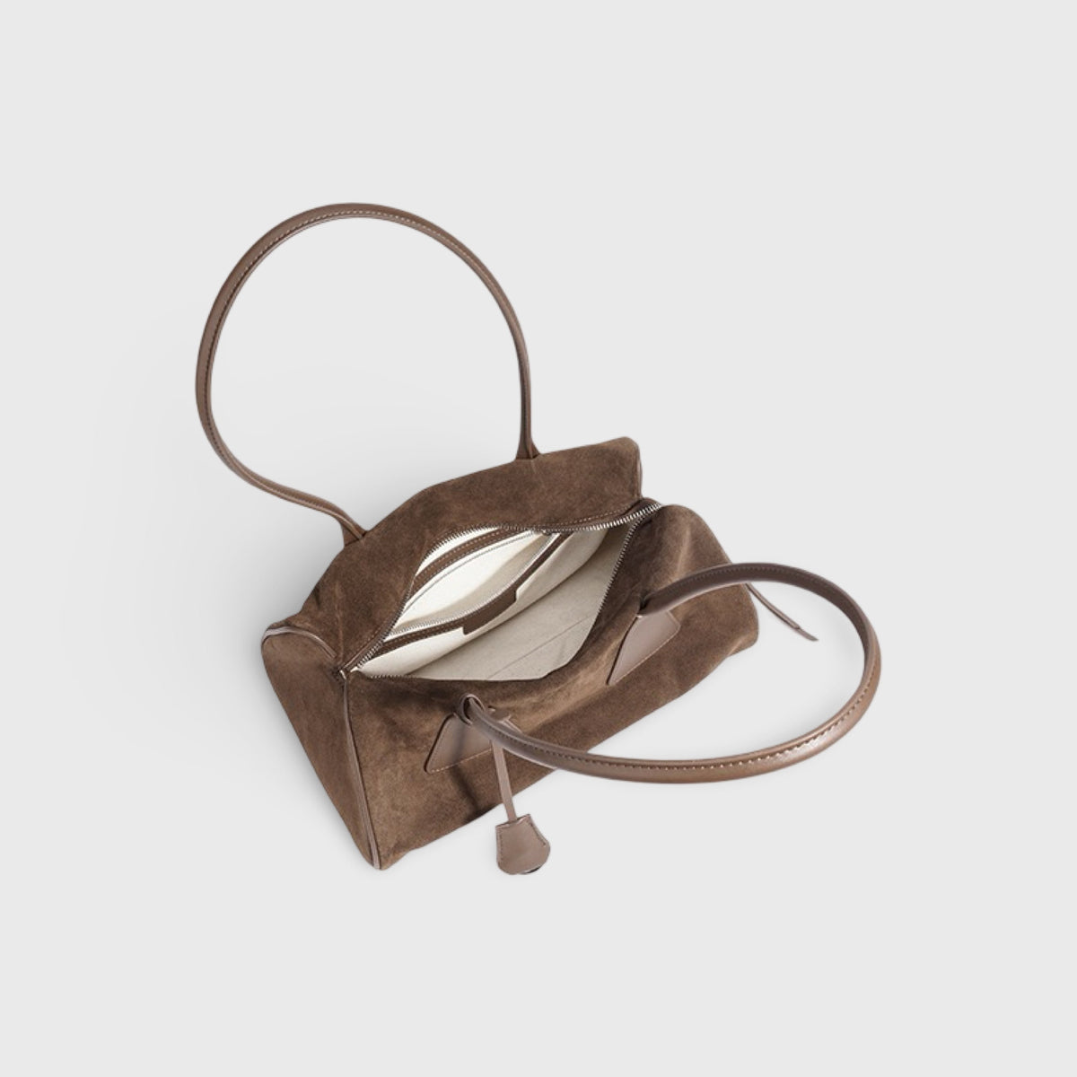 Lulu Genuine Leather Shoulder Bag – Mocha Brown Suede Handbag