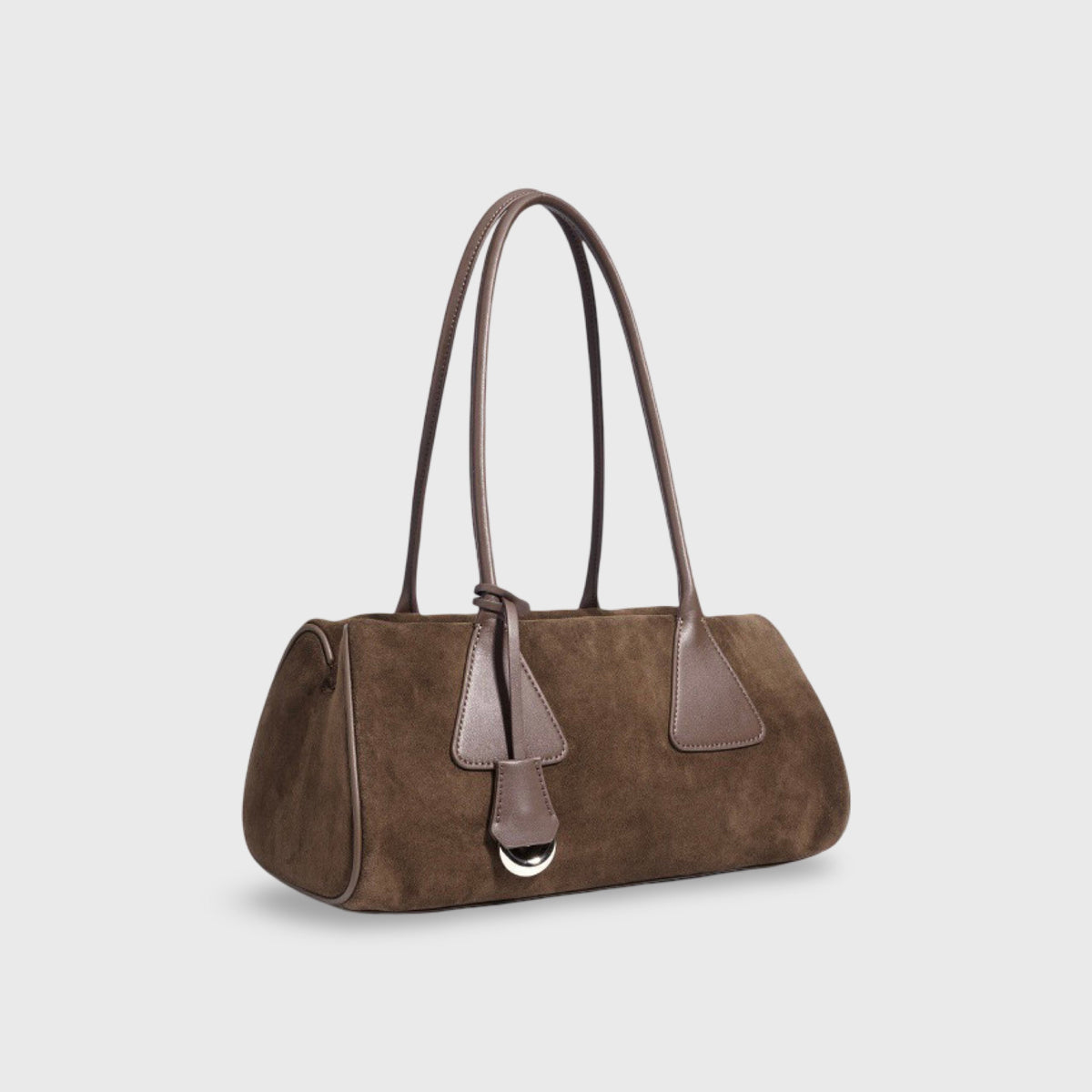 Lulu Genuine Leather Shoulder Bag – Mocha Brown Suede Handbag