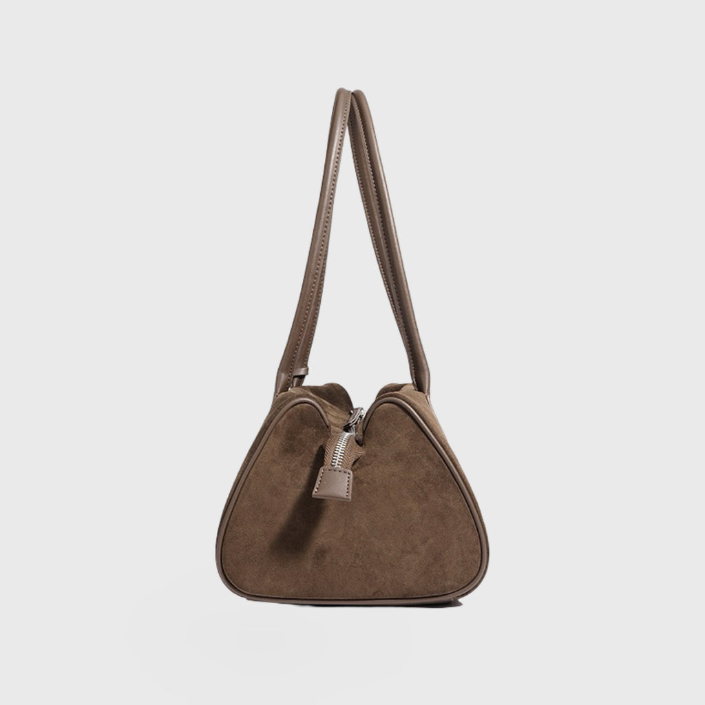 Sac à bandoulière Lulu en cuir véritable – Sac à main en daim marron moka