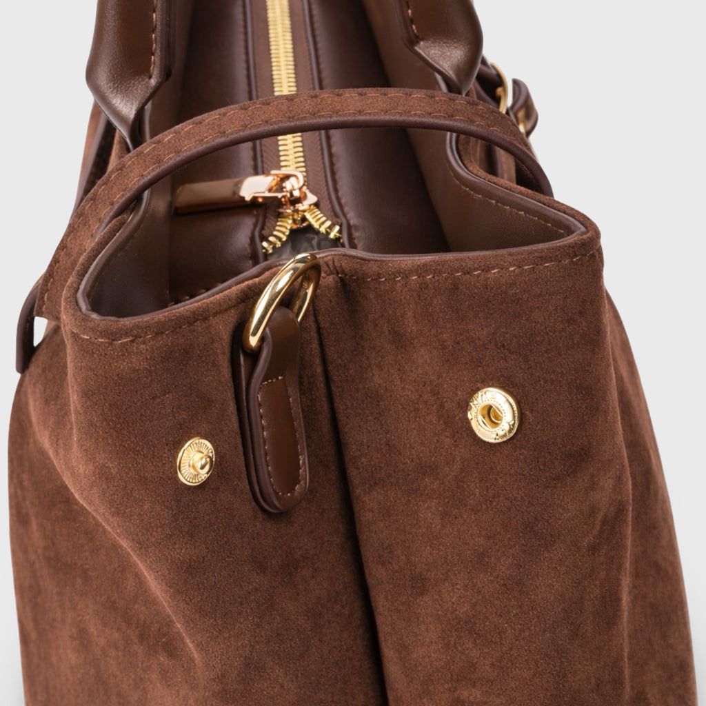 Sac cabas en daim Lara – Sac à main en daim marron chocolat