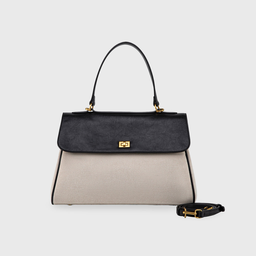 Sac à main Ciara Essential à poignée supérieure – Toile beige et cuir noir