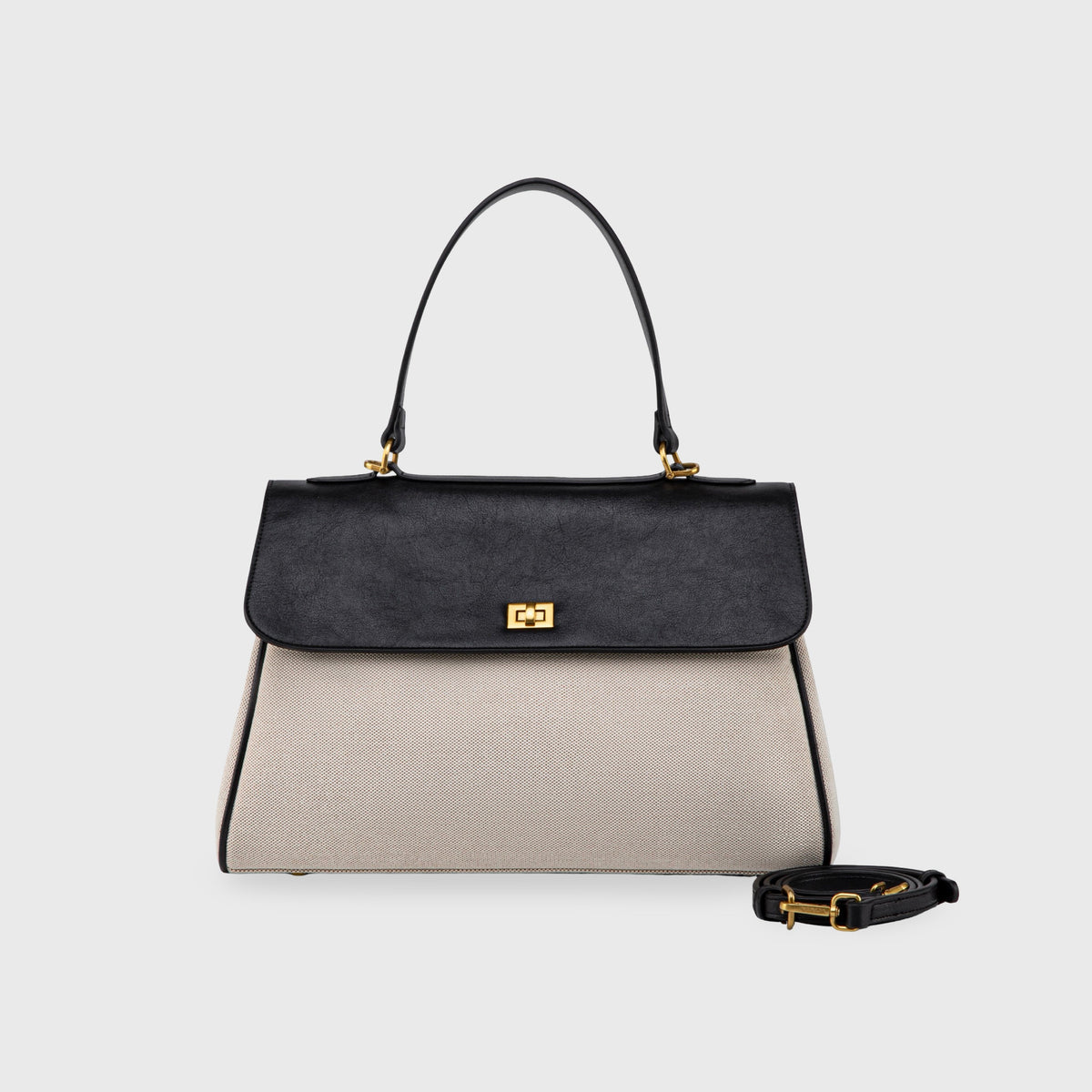 Sac à main Ciara Essential à poignée supérieure – Toile beige et cuir noir