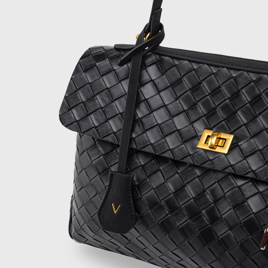 Sac à bandoulière tissé édition limitée Ciara Vintage – Sac à main en cuir noir