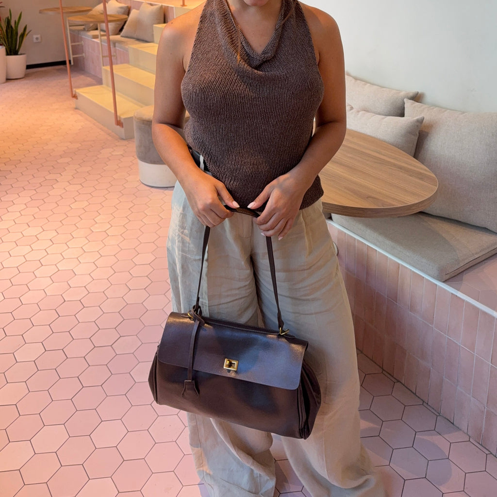 Sac porté épaule vintage Ciara – Sac à main en cuir marron foncé