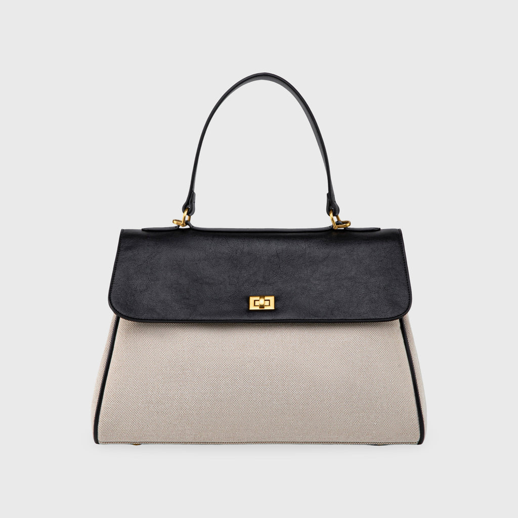 Sac à main Ciara Essential à poignée supérieure – Toile beige et cuir noir