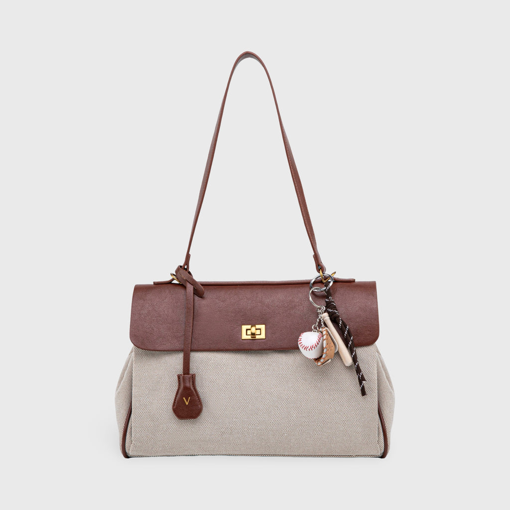 Sac à bandoulière en toile vintage Ciara – Beige et marron