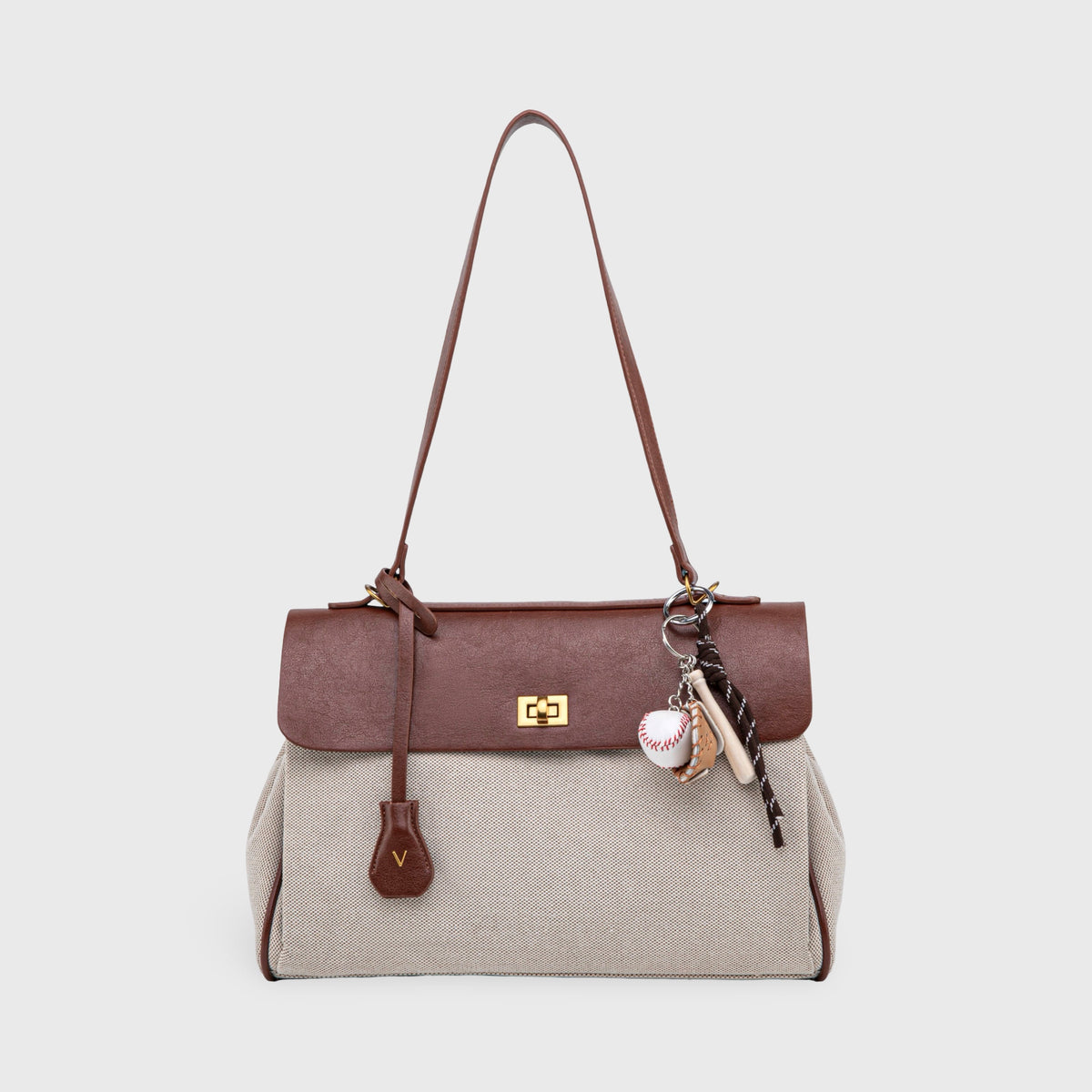 Ciara Vintage Canvas Shoulder Bag – Beige & Brown
