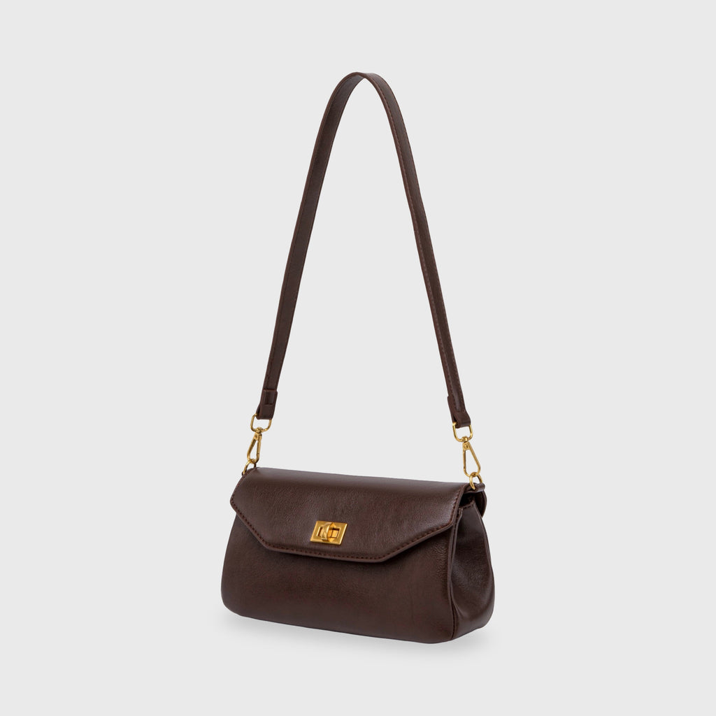 Petit sac porté épaule Ciara – Sac à rabat en cuir marron foncé avec bandoulière