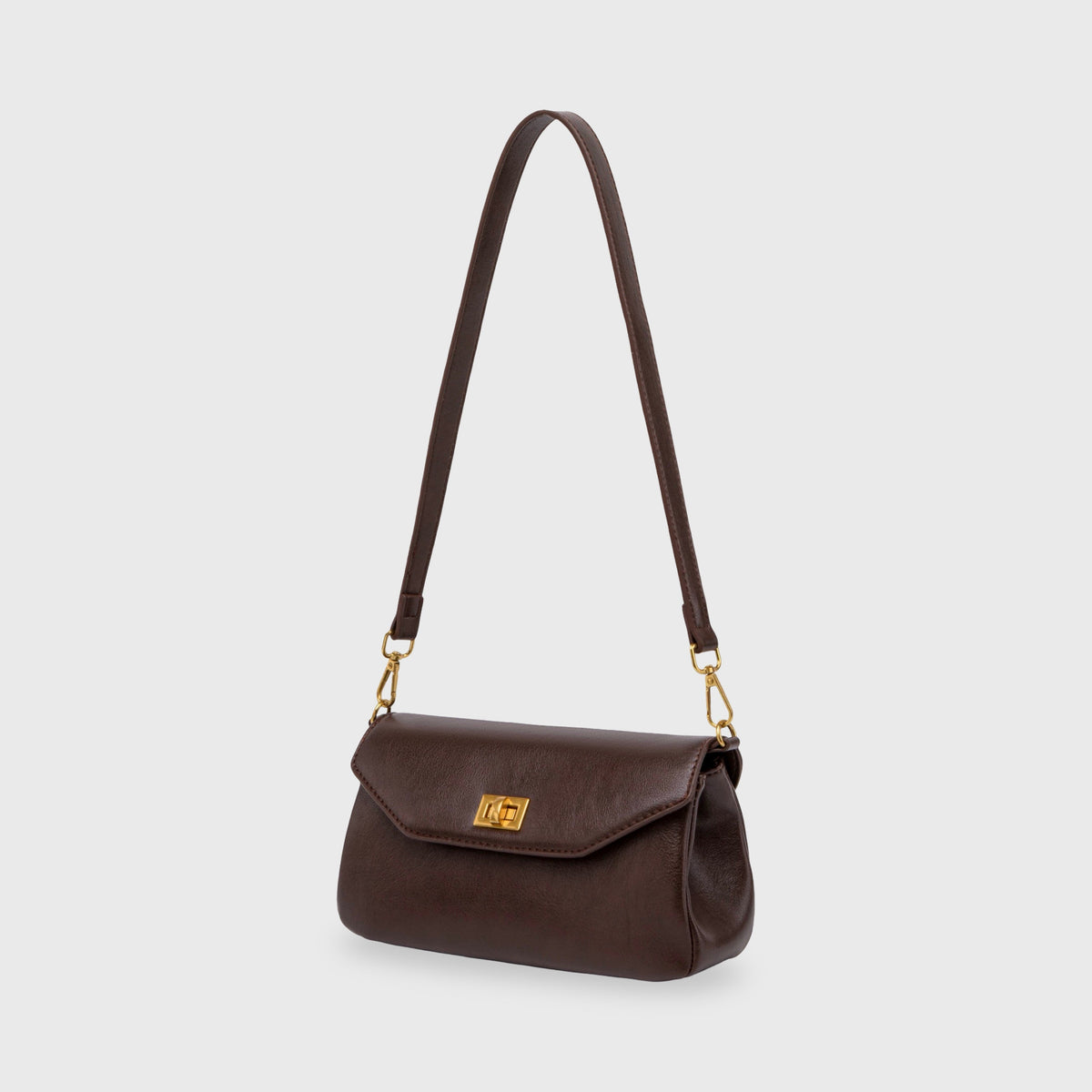 Petit sac porté épaule Ciara – Sac à rabat en cuir marron foncé avec bandoulière