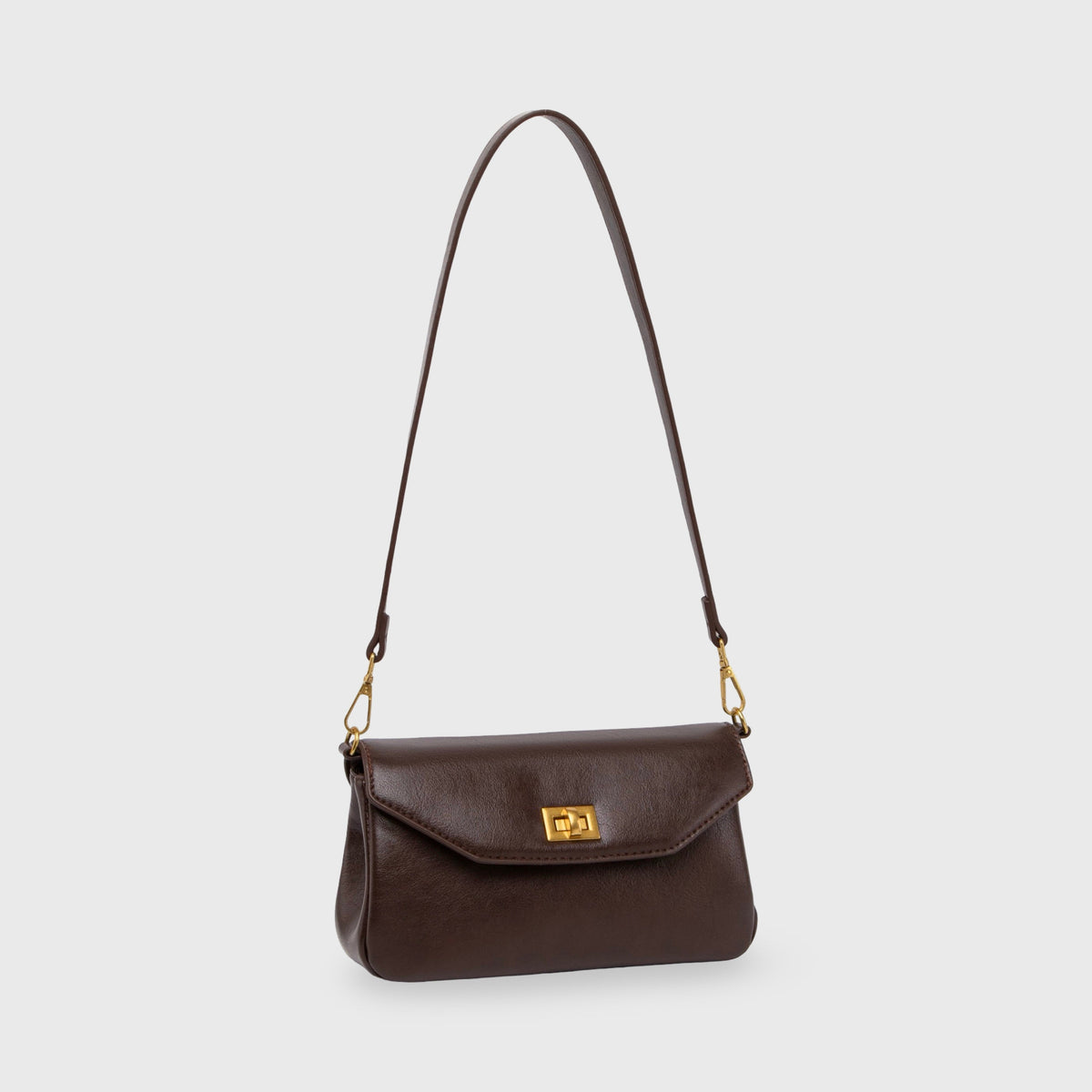 Petit sac porté épaule Ciara – Sac à rabat en cuir marron foncé avec bandoulière