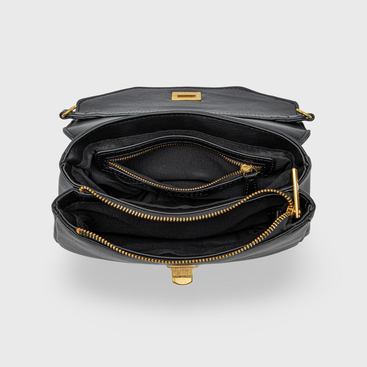 Ciara Mini Shoulder Bag – Black Leather Flap Bag with Strap