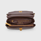 Petit sac porté épaule Ciara – Sac à rabat en cuir marron foncé avec bandoulière