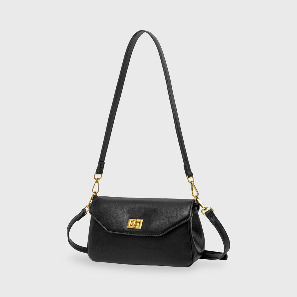 Petit sac porté épaule Ciara – Sac à rabat en cuir noir avec bandoulière